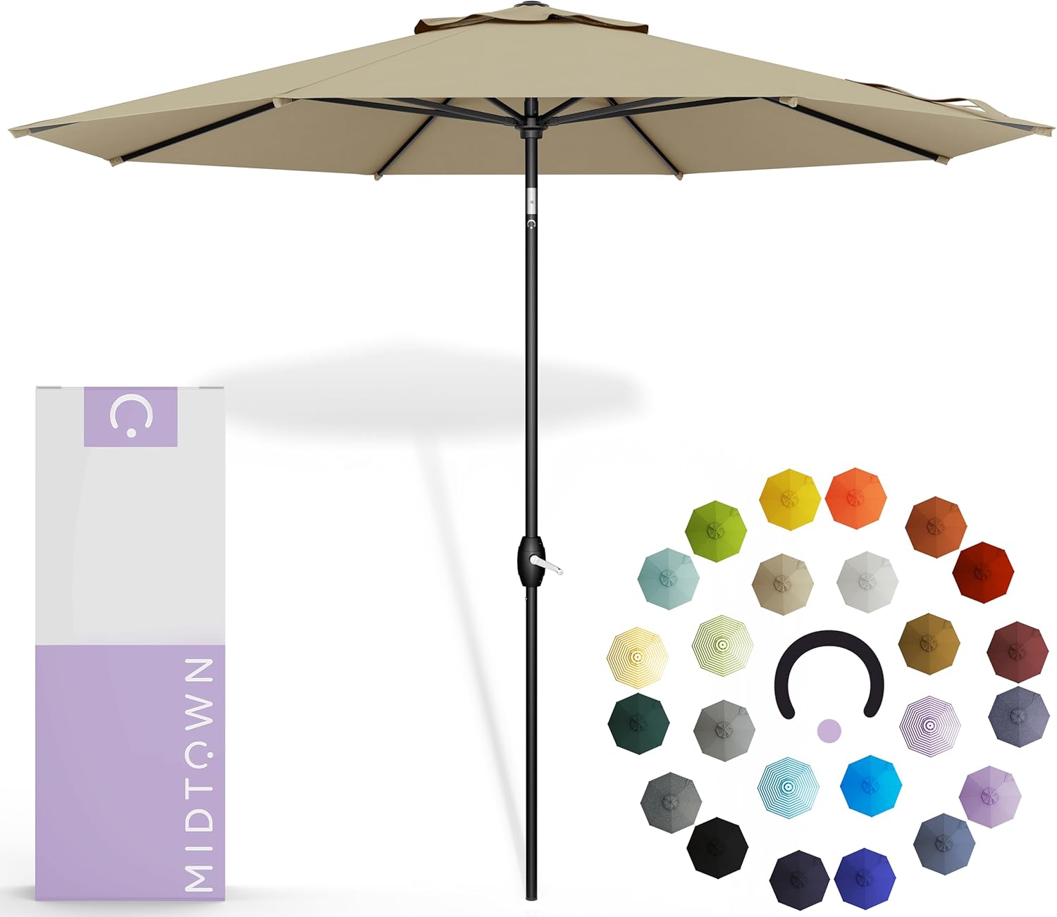 Midtown Umbrellas 9 Ft Auto-Tilt Patio Umbrella for Outdoor Use