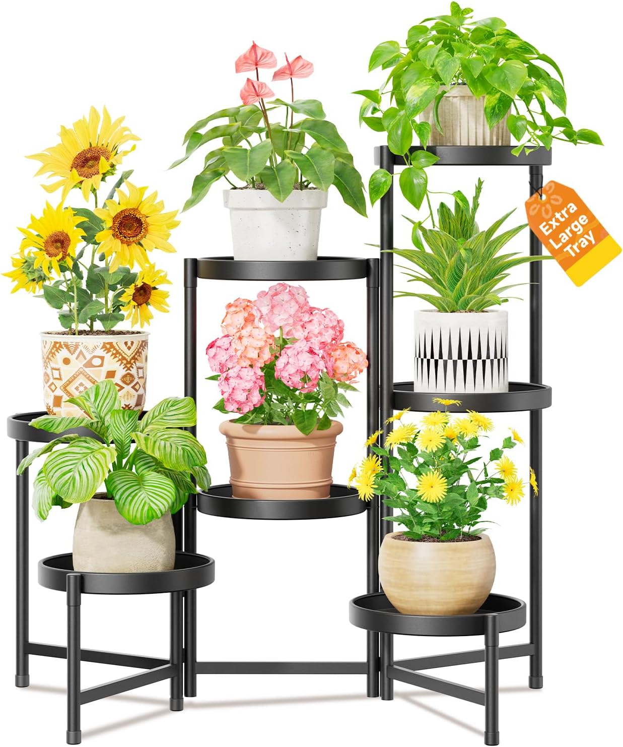7 Tiered Folding Plant Stand for Large Planters - Adjustable Rack
