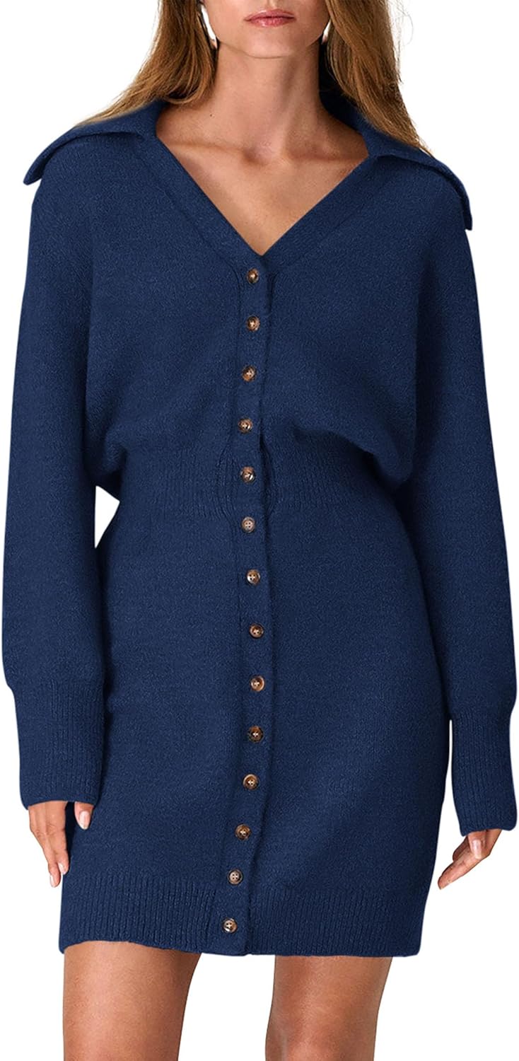 Trendy Long Sleeve Button Down Sweater Dress for Women 2025