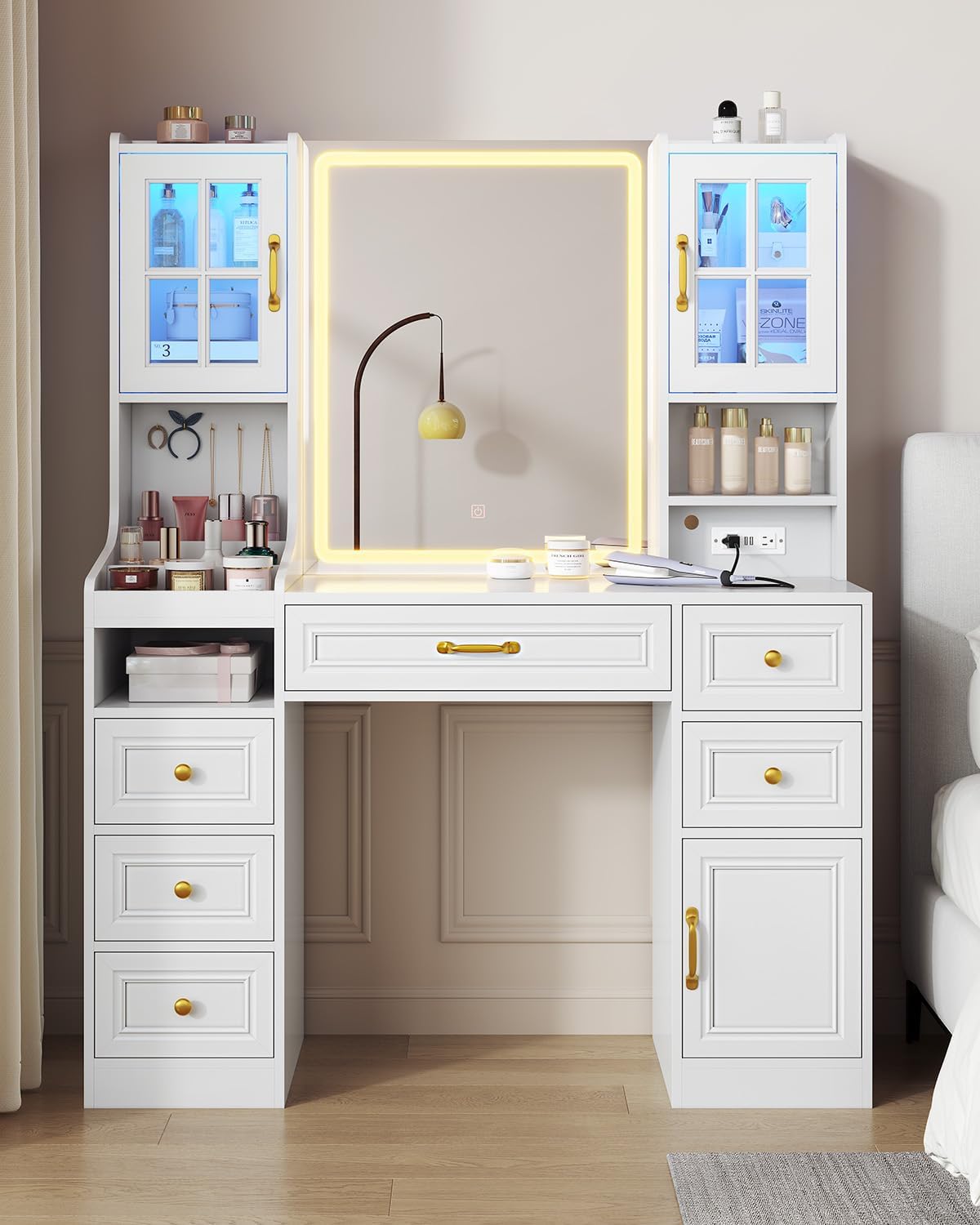 HAUOMS Vanity Desk: Glam Stations With Lights!