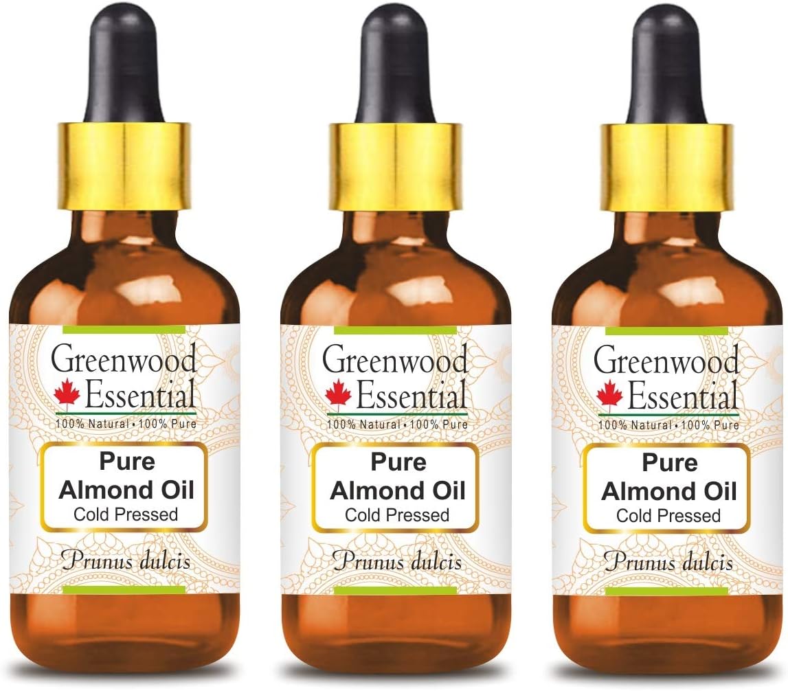 Pure Almond Oil Cold Pressed in Amber Glass Bottles Pack of Three