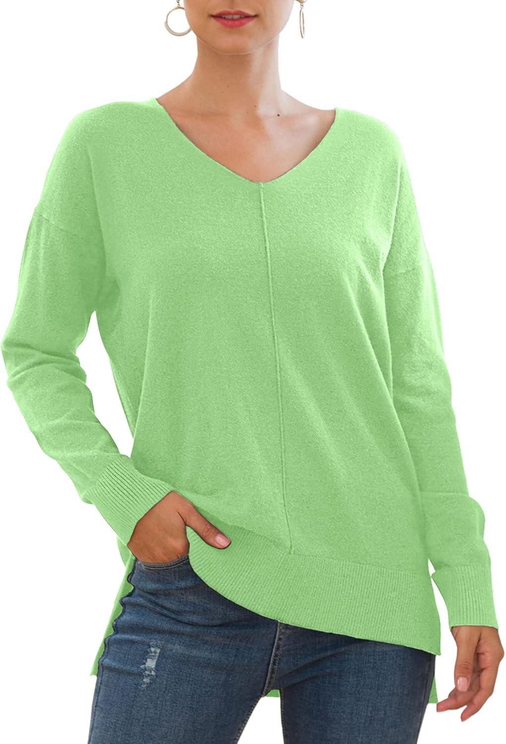 Jouica Women's Casual Lightweight V Neck Batwing Sleeve Sweater