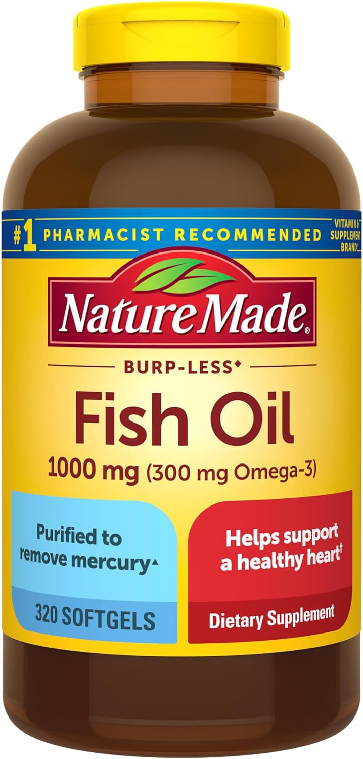 Nature Made Burp Less Fish Oil Omega 3 Supplements for Heart