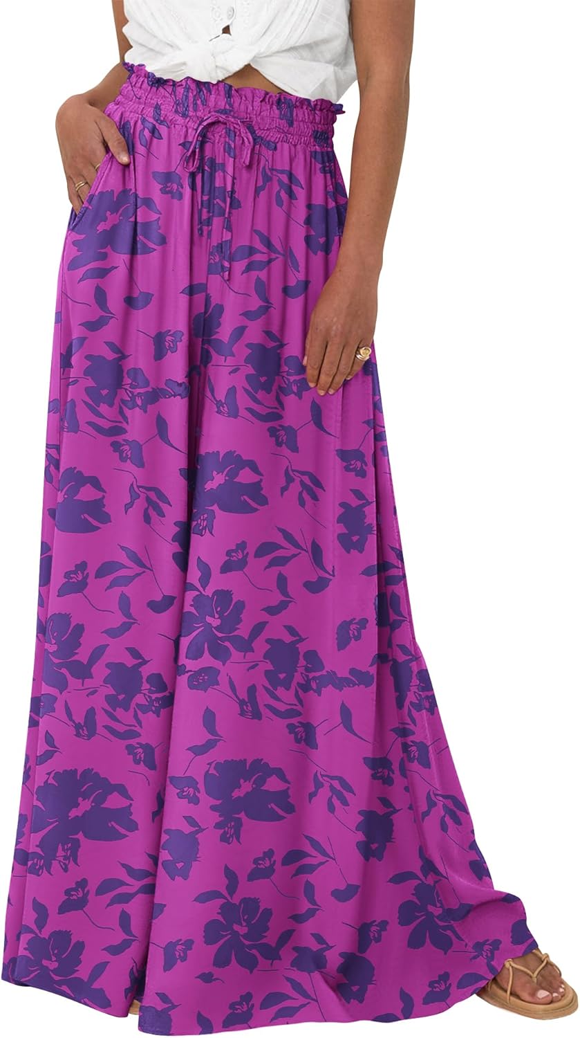 Wide Leg Palazzo Pants for Women Casual Flowy High Waist Trousers