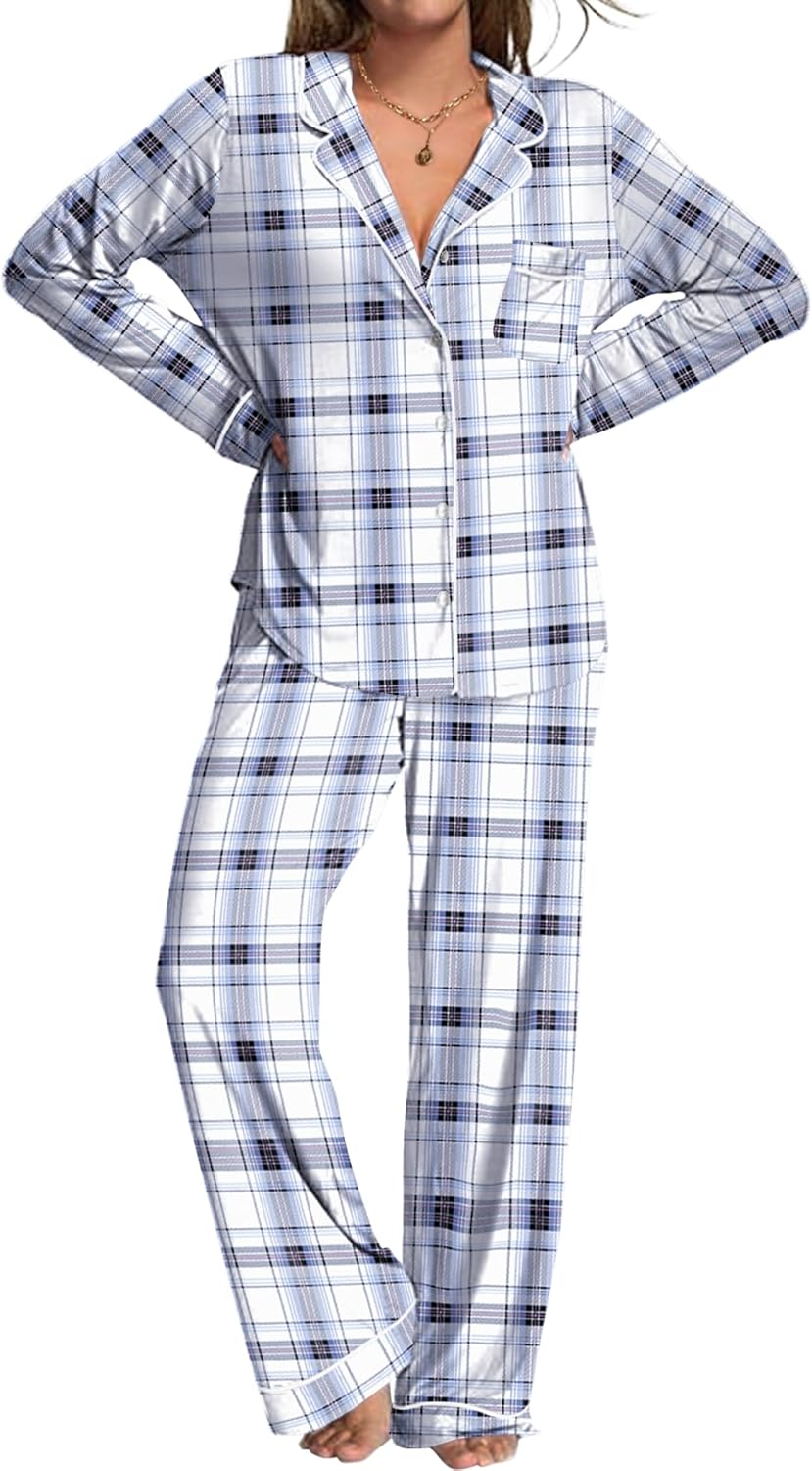Ekouaer Womens Pajamas Set Soft Long Sleeve Pjs for Comfort