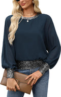 Women's Fall Winter Chiffon Sequin Crewneck Dolman Top - Sparkle