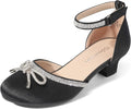 Girls Dress Shoes Closed Toe Low Heels Ankle Strap Pumps - Sparkly