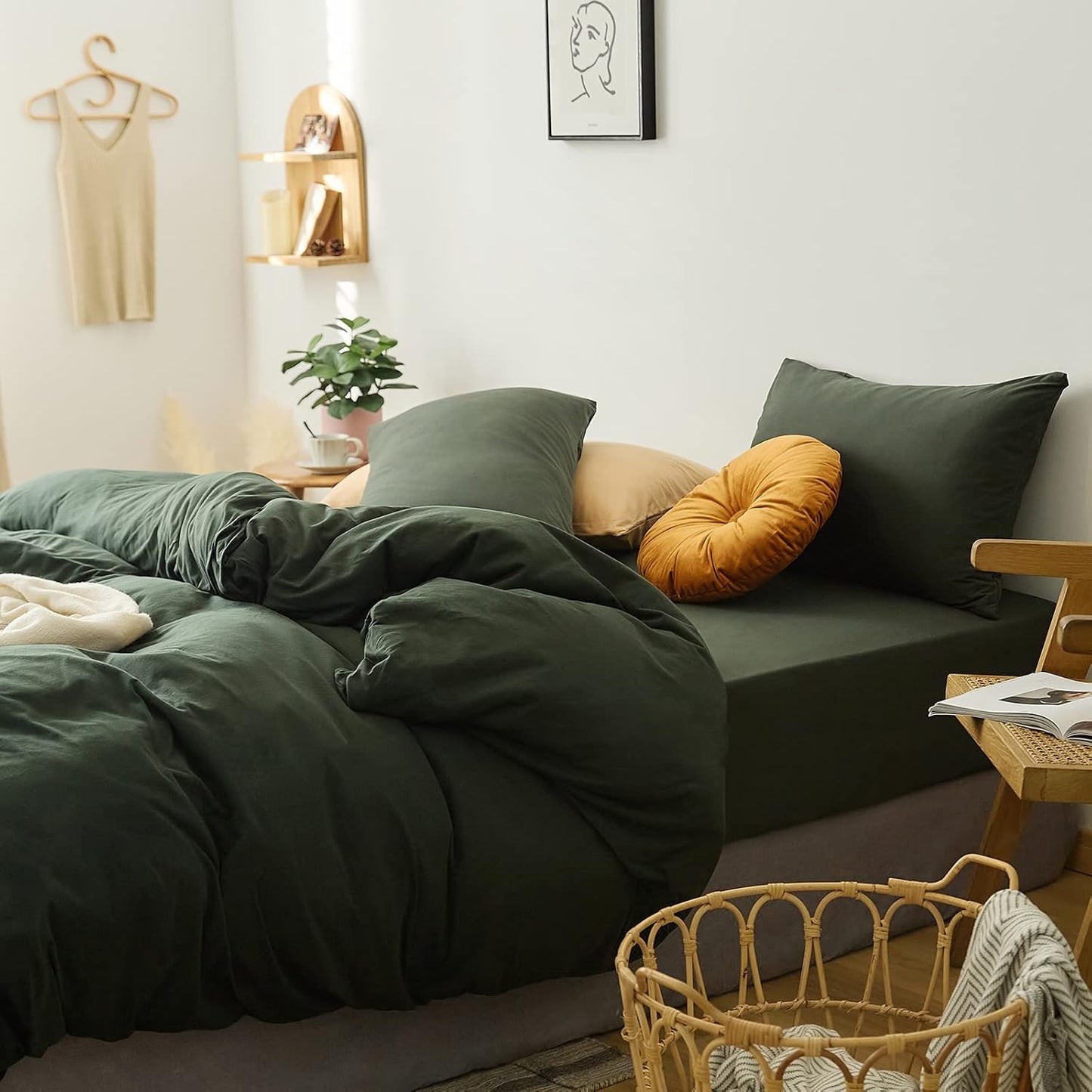 Olive Green Duvet Cover King Size Set for Cozy Minimalist Bedding