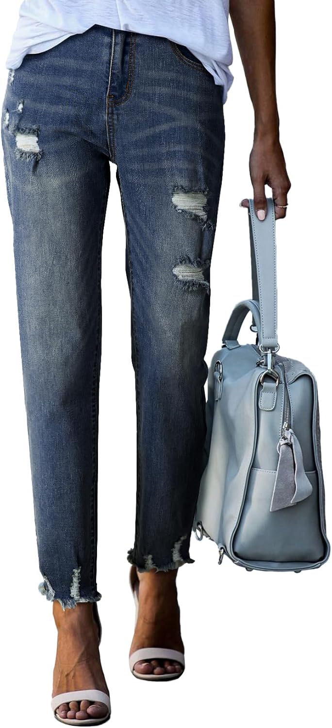 EVALESS Womens High Waisted Stretchy Ripped Distressed Jeans