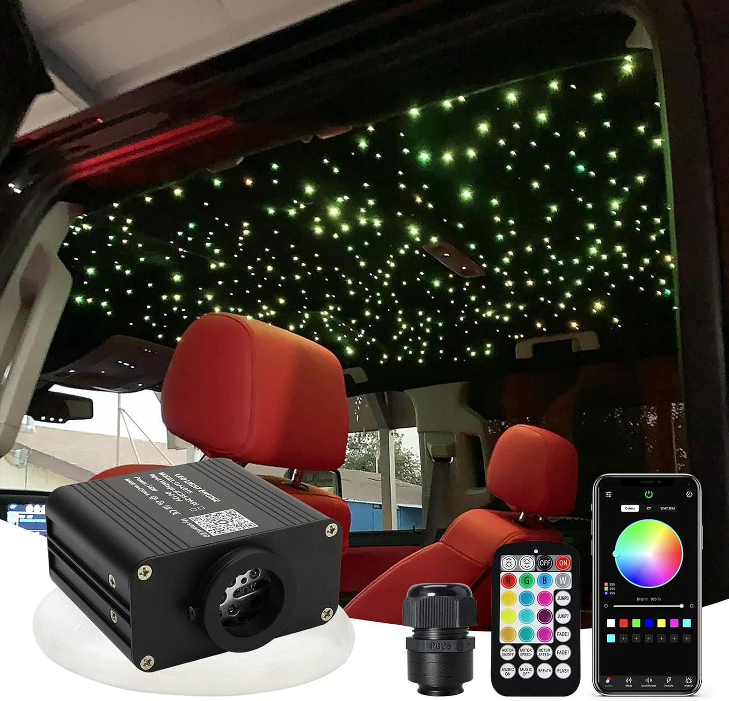 AMKI RGBW 16W Starlight Headliner Kit for Car and Home Use