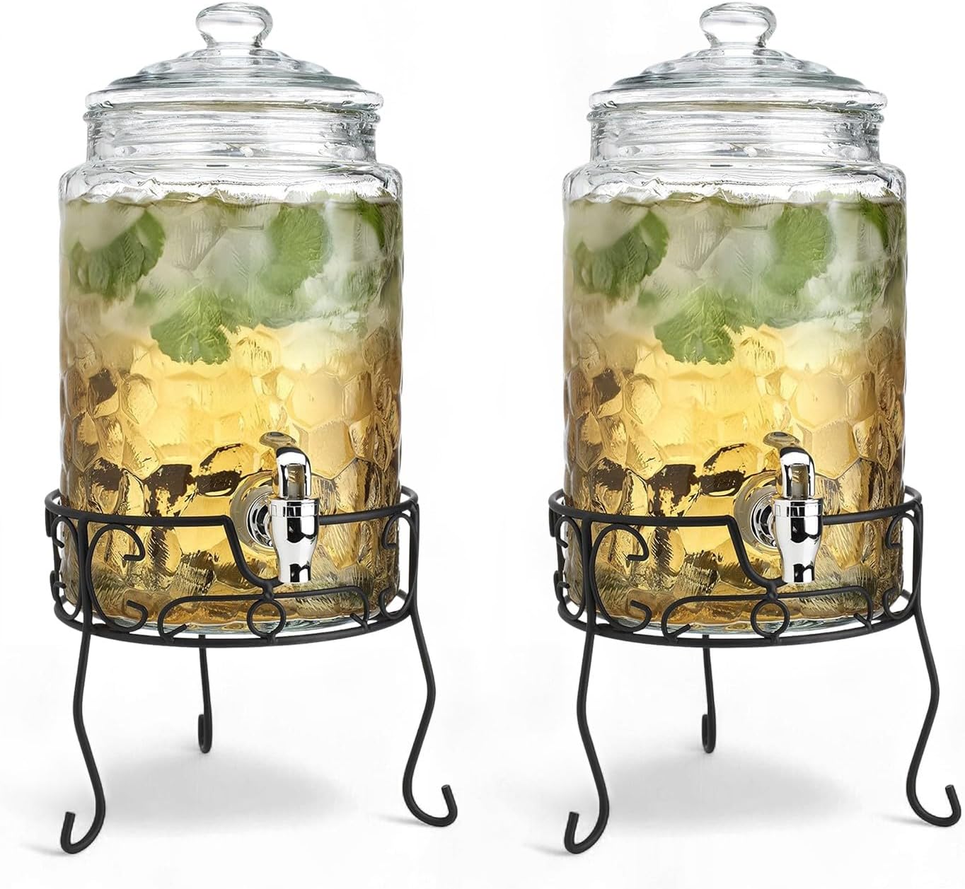 Classic Hammered Glass Beverage Dispenser for Parties and Daily Use