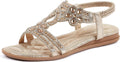 Women Rhinestone Sandals T-Strap Pearl Crystal Flats - Comfortable all