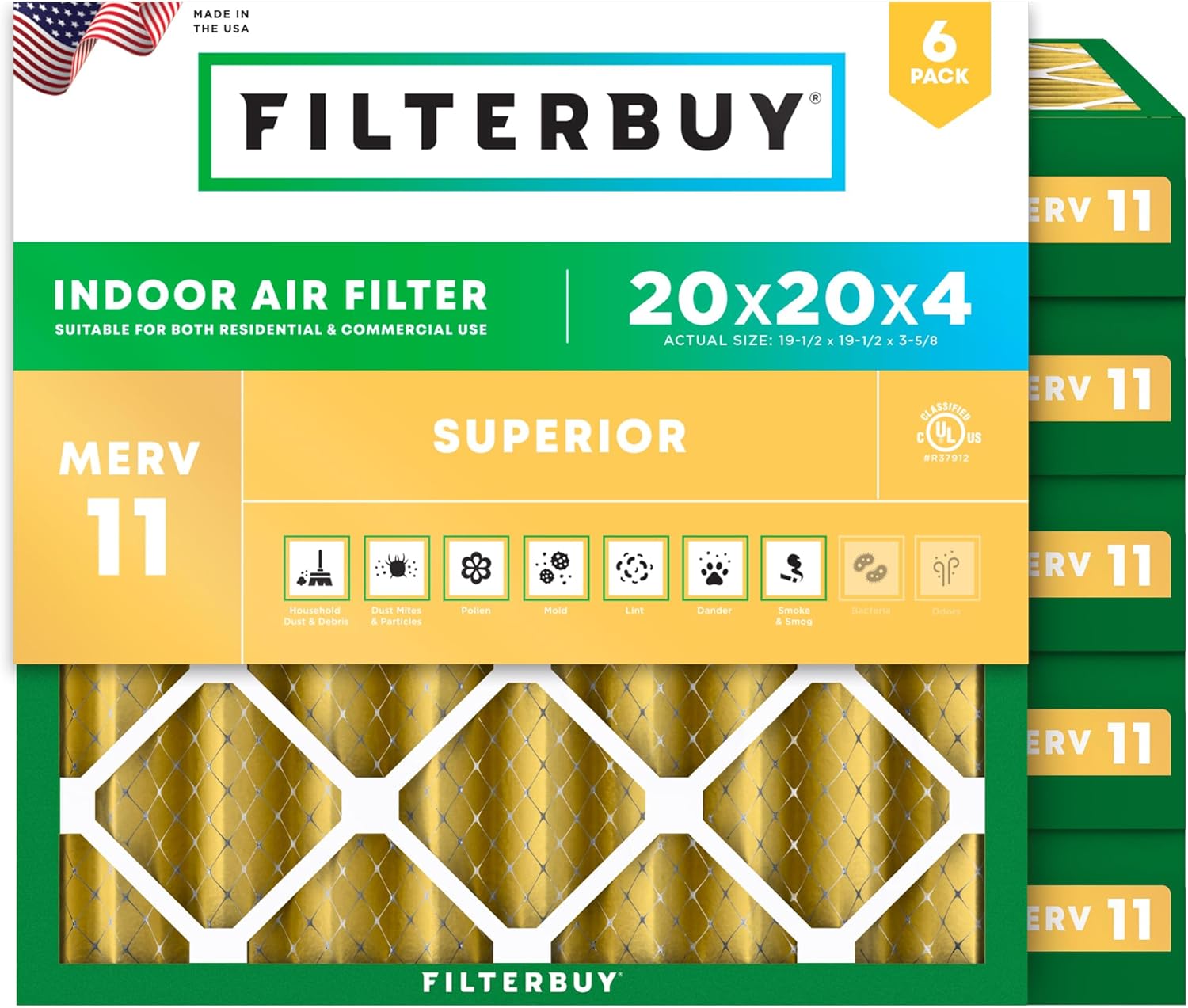 Filterbuy 20x20x4 Air Filter MERV 11 for Pet & Allergy Defense