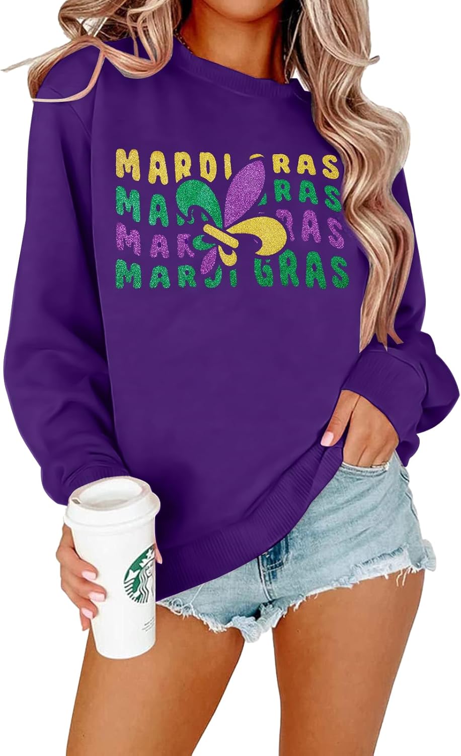 Sparkly Mardi Gras Sweatshirt | Women's Carnival Top