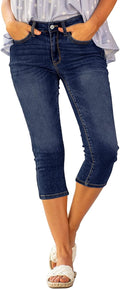 Luvamia Women's Ripped Denim Capri Jeans with High Waisted Fit