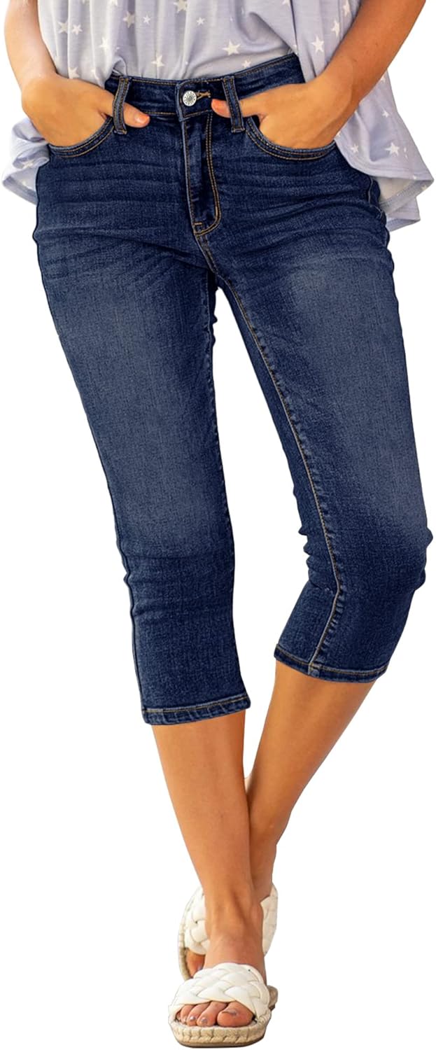 Luvamia Womens Capri Jeans High Waisted Skinny Ripped Denim