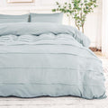 Washed Cotton Twin Duvet Cover Set Azure Blue - Pleated Twin Size