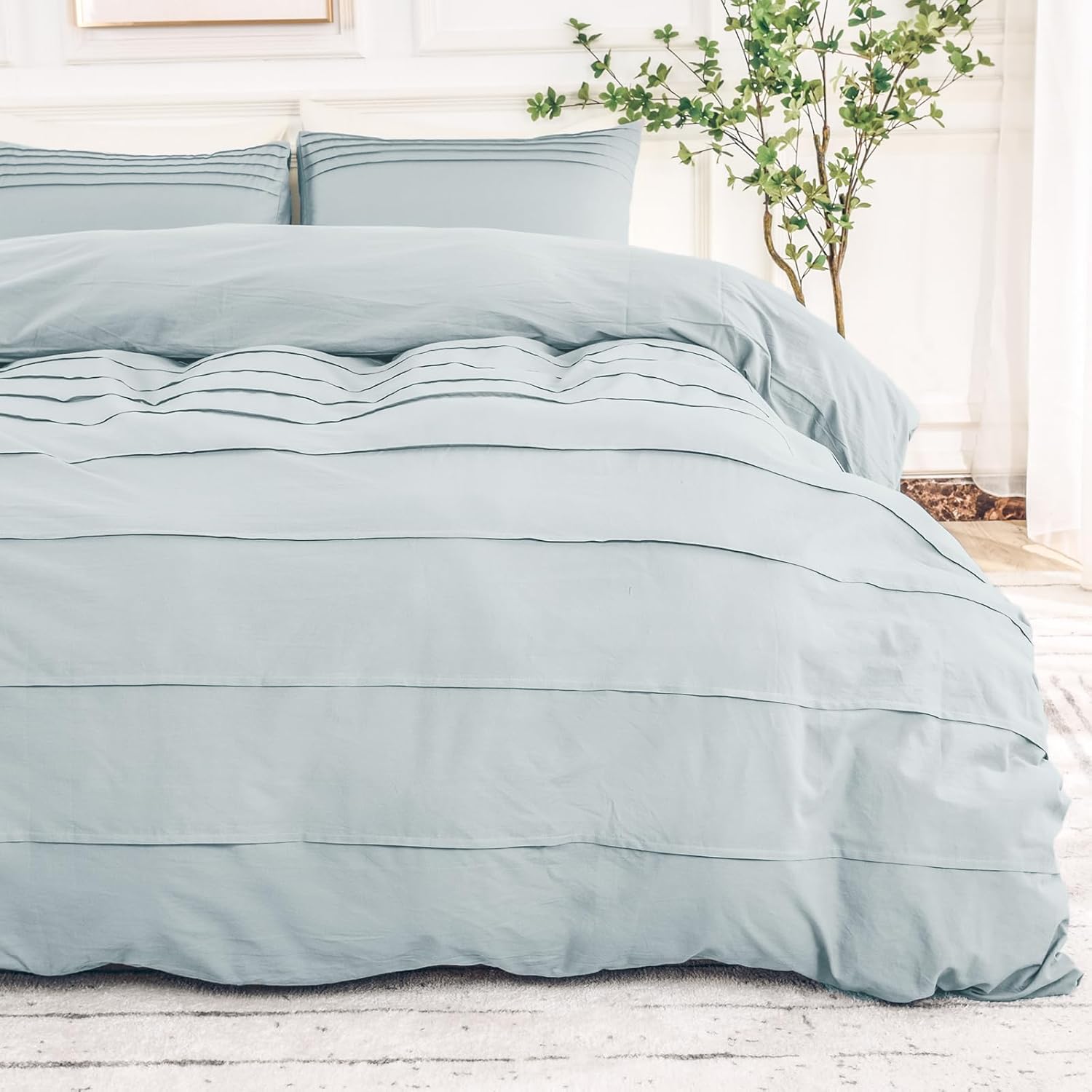 NEXHOME PRO 100% Washed Cotton Duvet Cover Twin Size Set