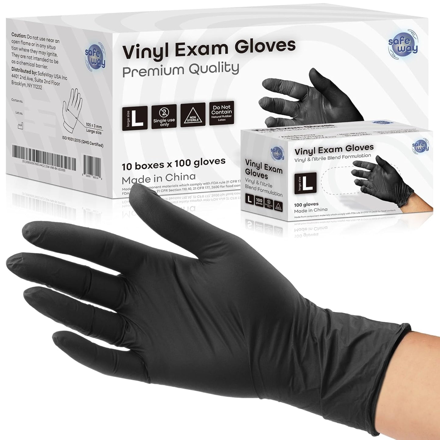 Safeway Black Nitrile-Vinyl Gloves - 1000 Pack - Powder-Free - Versatile for Medical, Cooking & Cleaning