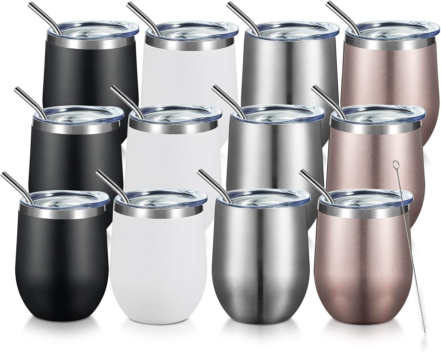COMOOO Stainless Steel Wine Tumbler with Lid and Straw 12oz