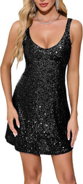 Women's Glitter Sequin Dress Spaghetti Strap V Neck Mini - Party