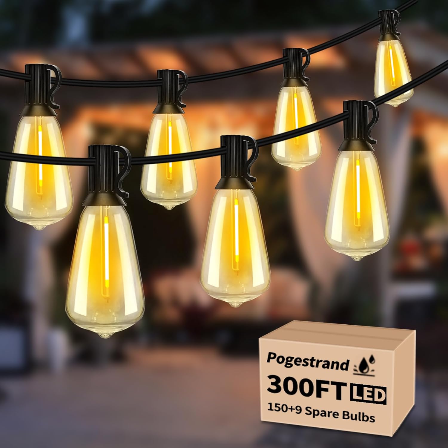 Outdoor String Lights 300ft Waterproof Shatterproof for Patio