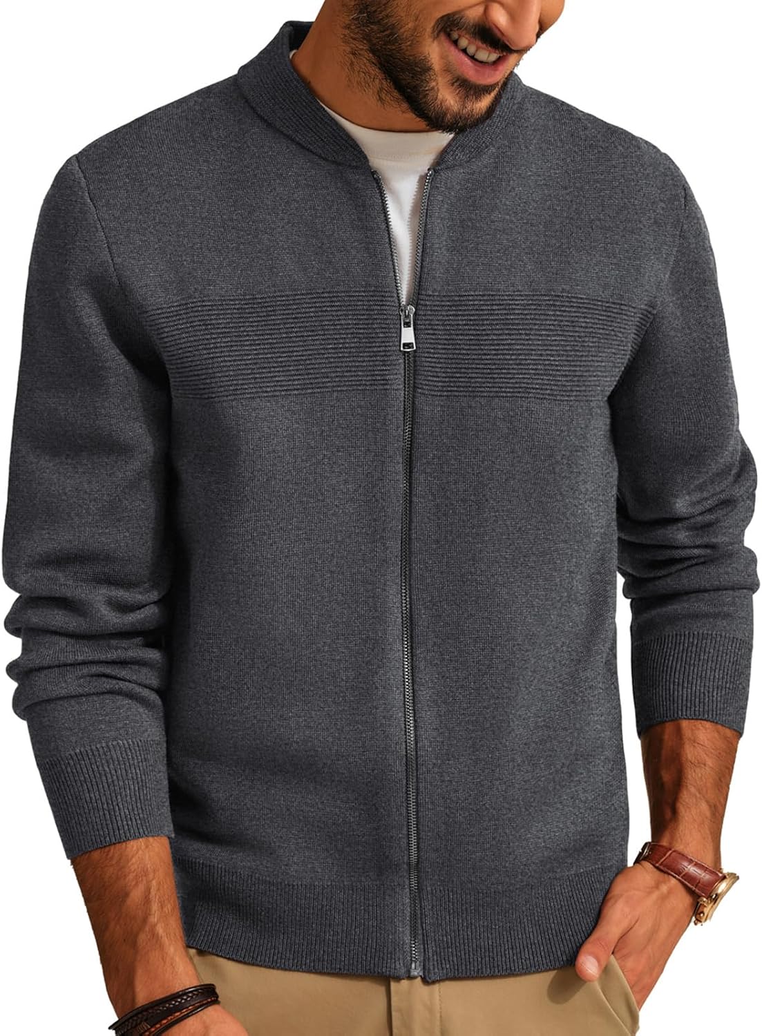 PJ PAUL JONES Mens Full Zip Cardigan Sweater for All Occasions