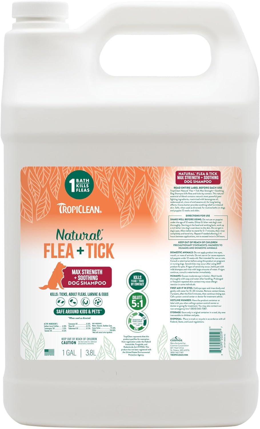 TropiClean Max Strength Flea and Tick Shampoo for Dogs 1GAL
