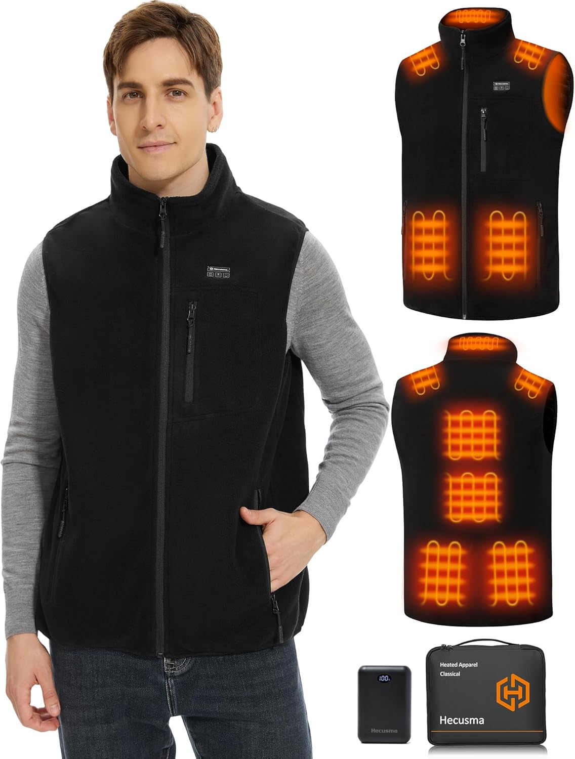 Heated Fleece Vest for Men with 16000mAh Battery Pack