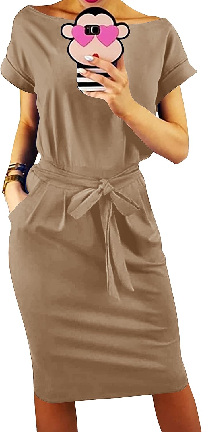 PRETTYGARDEN Women's Summer Short Sleeve Tie Waist Dress