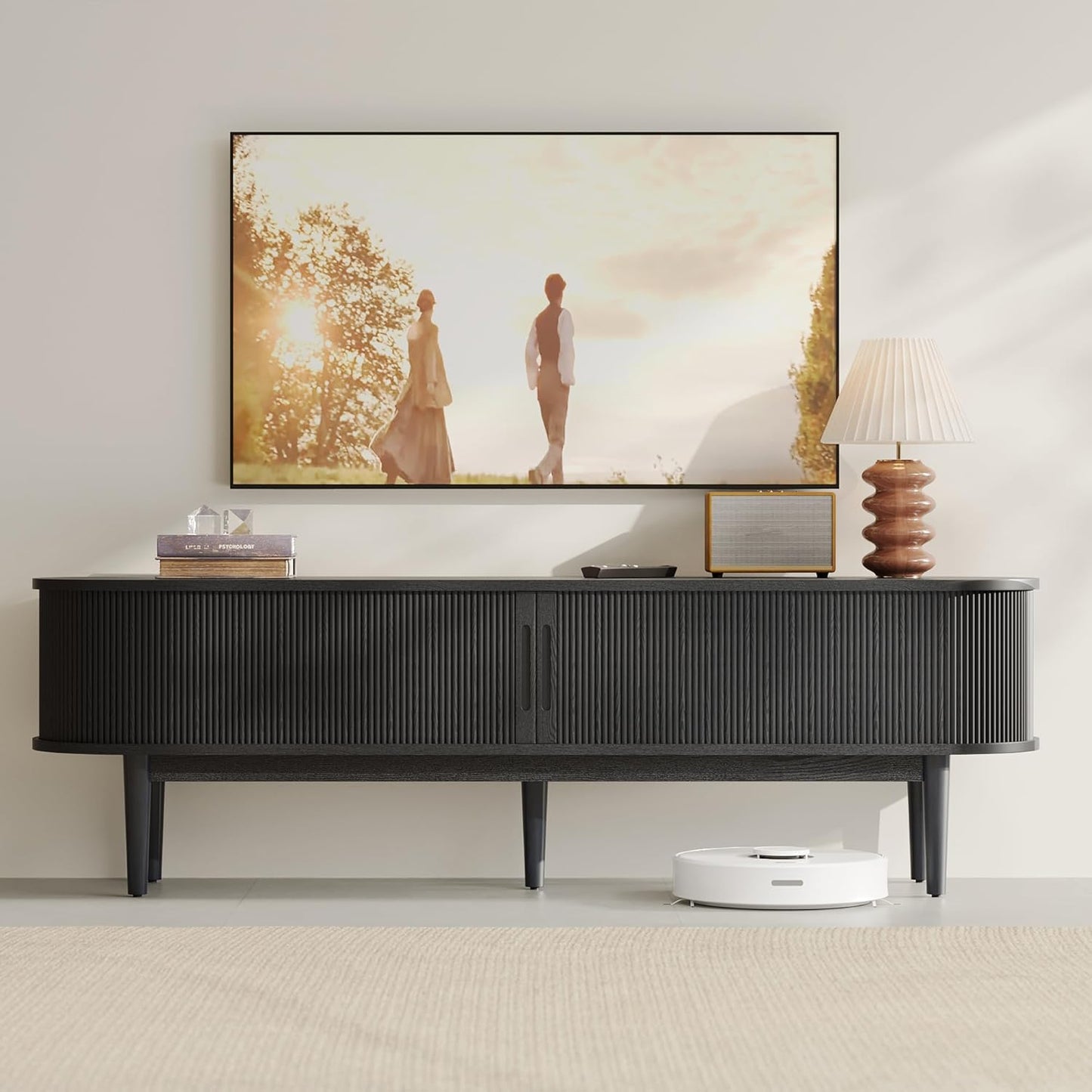 LINSY HOME 70 Fluted TV Stand for TVs up to 80 Inch, Modern Style
