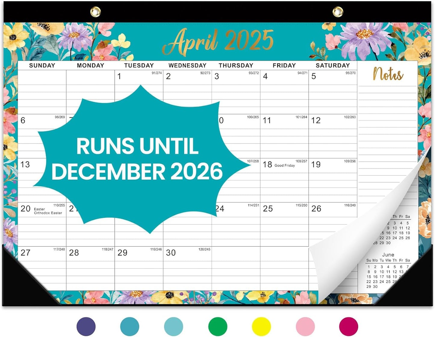 2025-2026 Floral Desk Calendar - 21 Months for Home, School, Office - Large 17x12