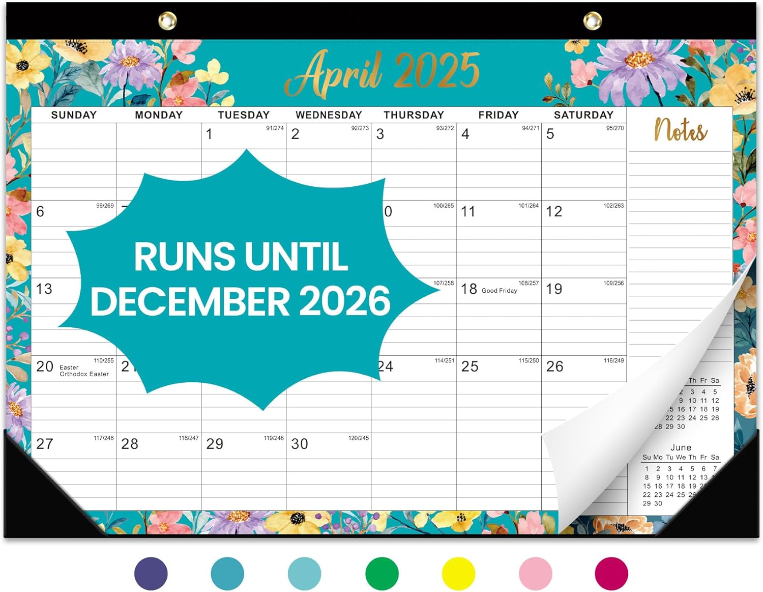 2025-2026 Floral Desk Calendar - 21 Months for Home, School, Office - Large 17x12
