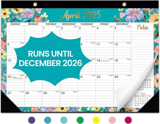 2025-2026 Floral Desk Calendar - 21 Months for Home, School, Office - Large 17x12