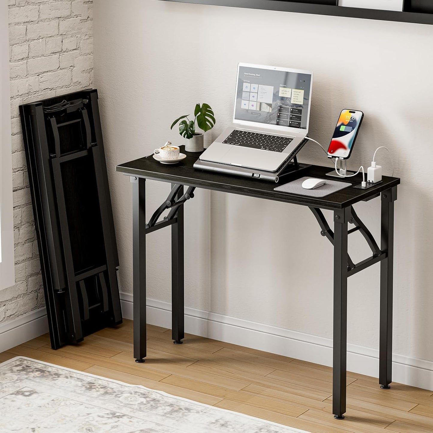 Frylr Small Folding Computer Desk with Built-in Power Hub