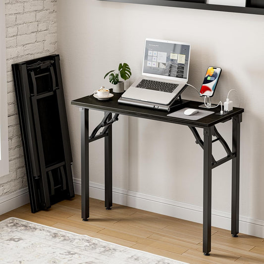 Frylr Small Folding Computer Desk with Built-in Power Hub
