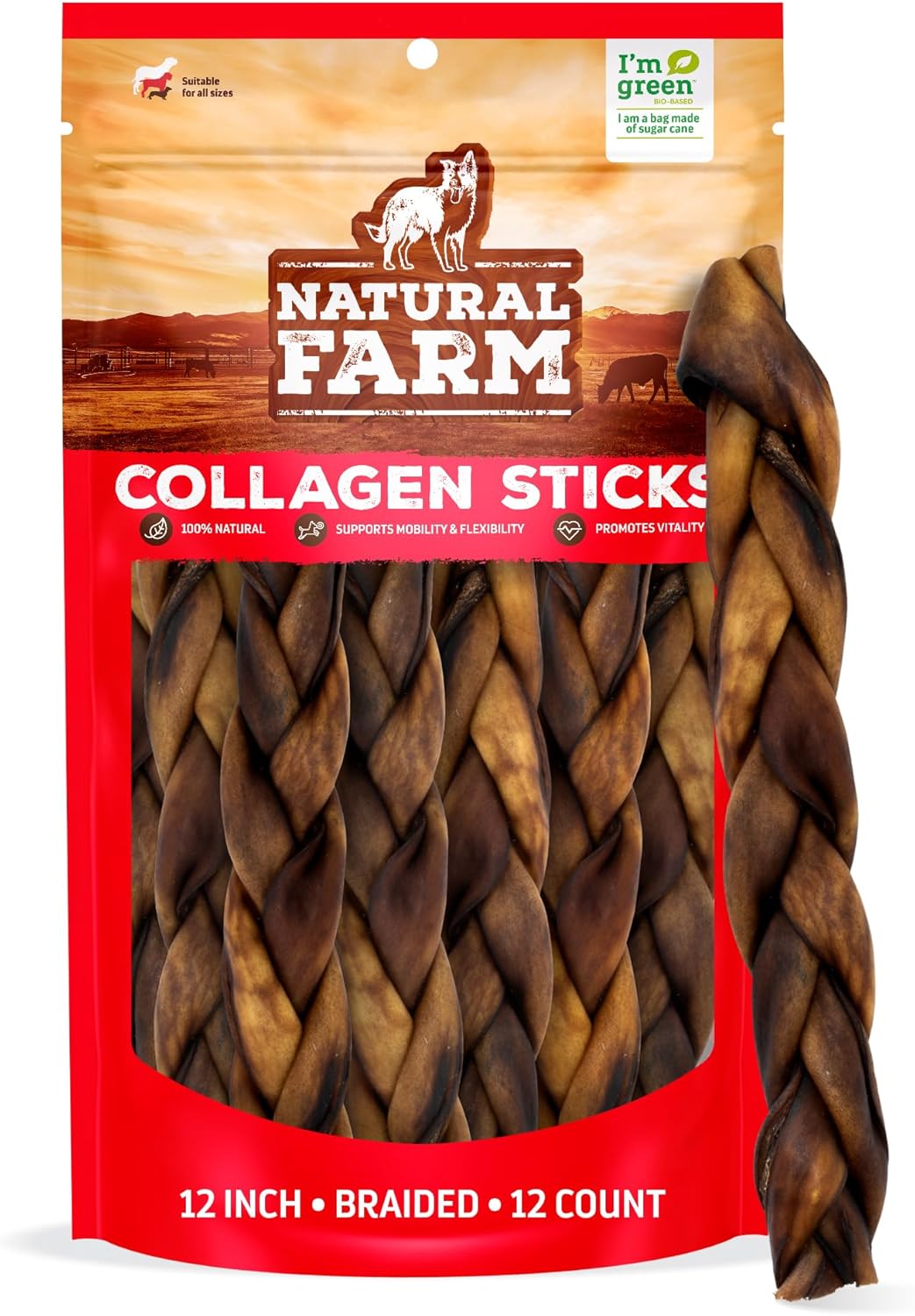 Natural Farm Odor Free Braided Collagen Chews for Dogs 12 Inch