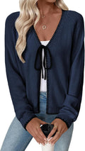 EVALESS Womens V Neck Bow Tie Cardigan Sweater - Lightweight Layer