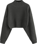Cropped Turtleneck Sweater Lantern Sleeve Ribbed Knit - Cozy Crop Size