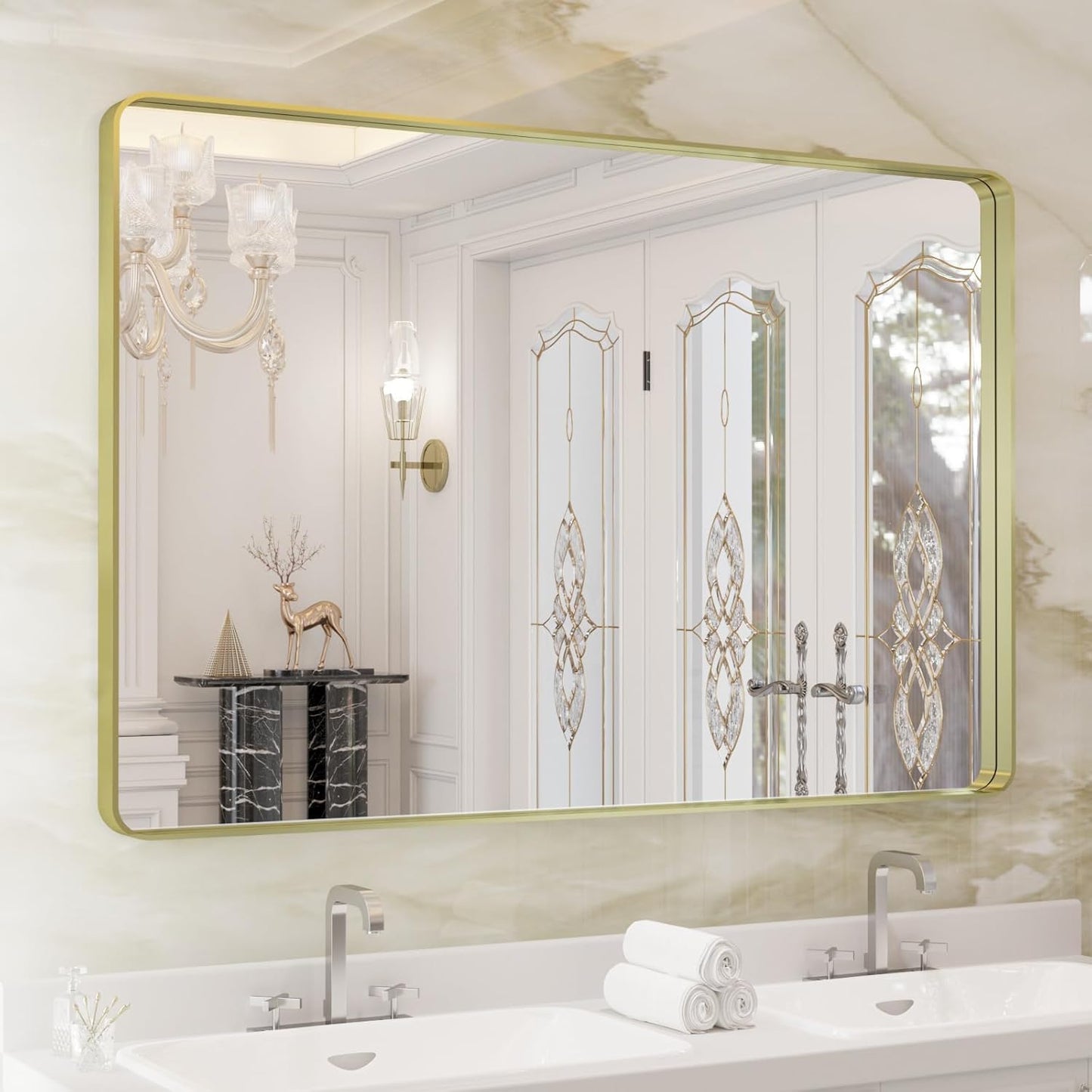 WEER Gold Bathroom Mirror with Brushed Gold Metal Frame