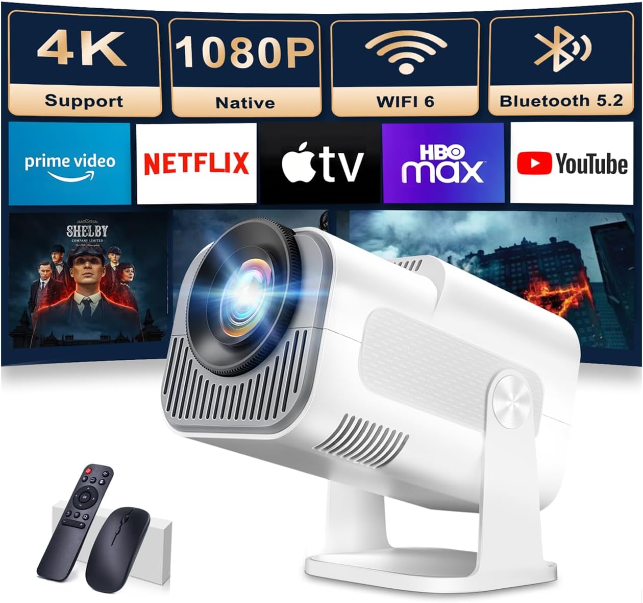 Mini Projector 1080P with WiFi 6 and Bluetooth 5.2 Features
