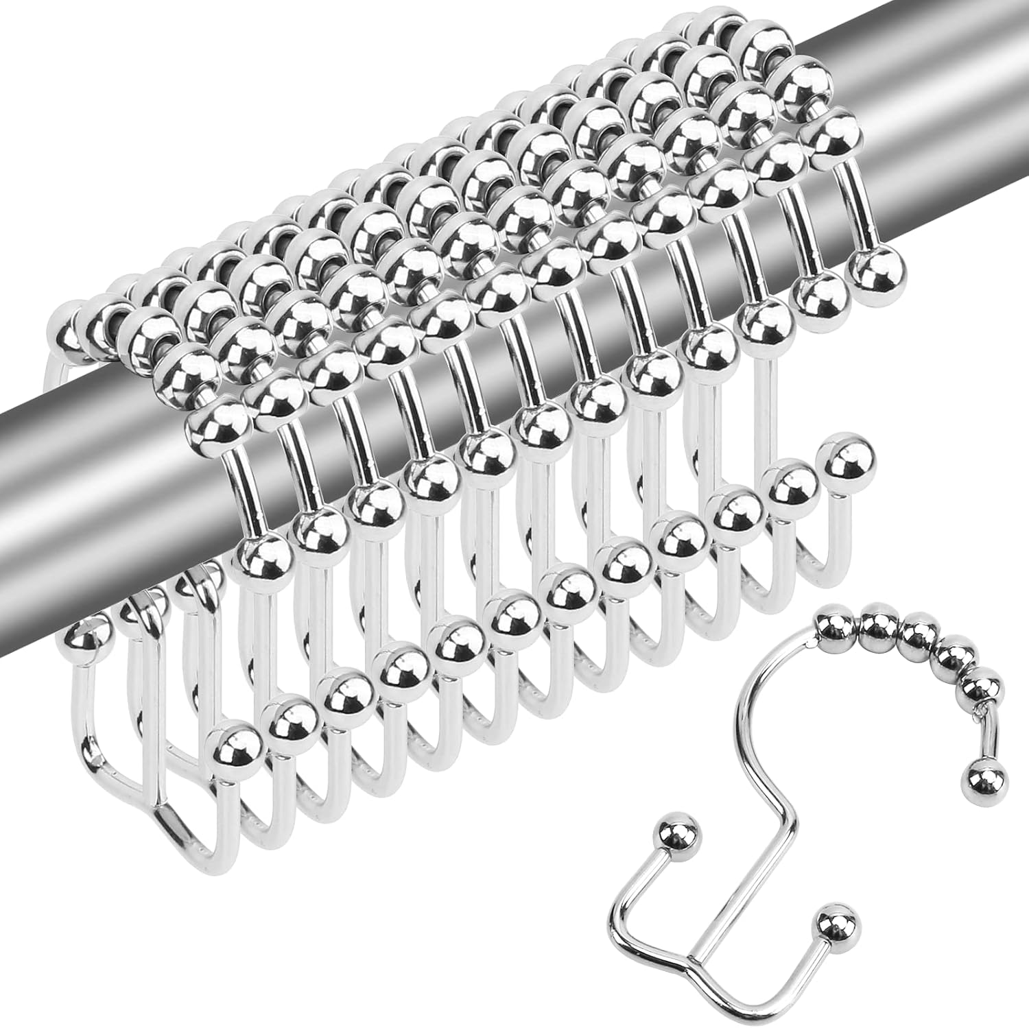 Strong Steel Double-Sided Shower Hooks - Set of 12 - Gidse