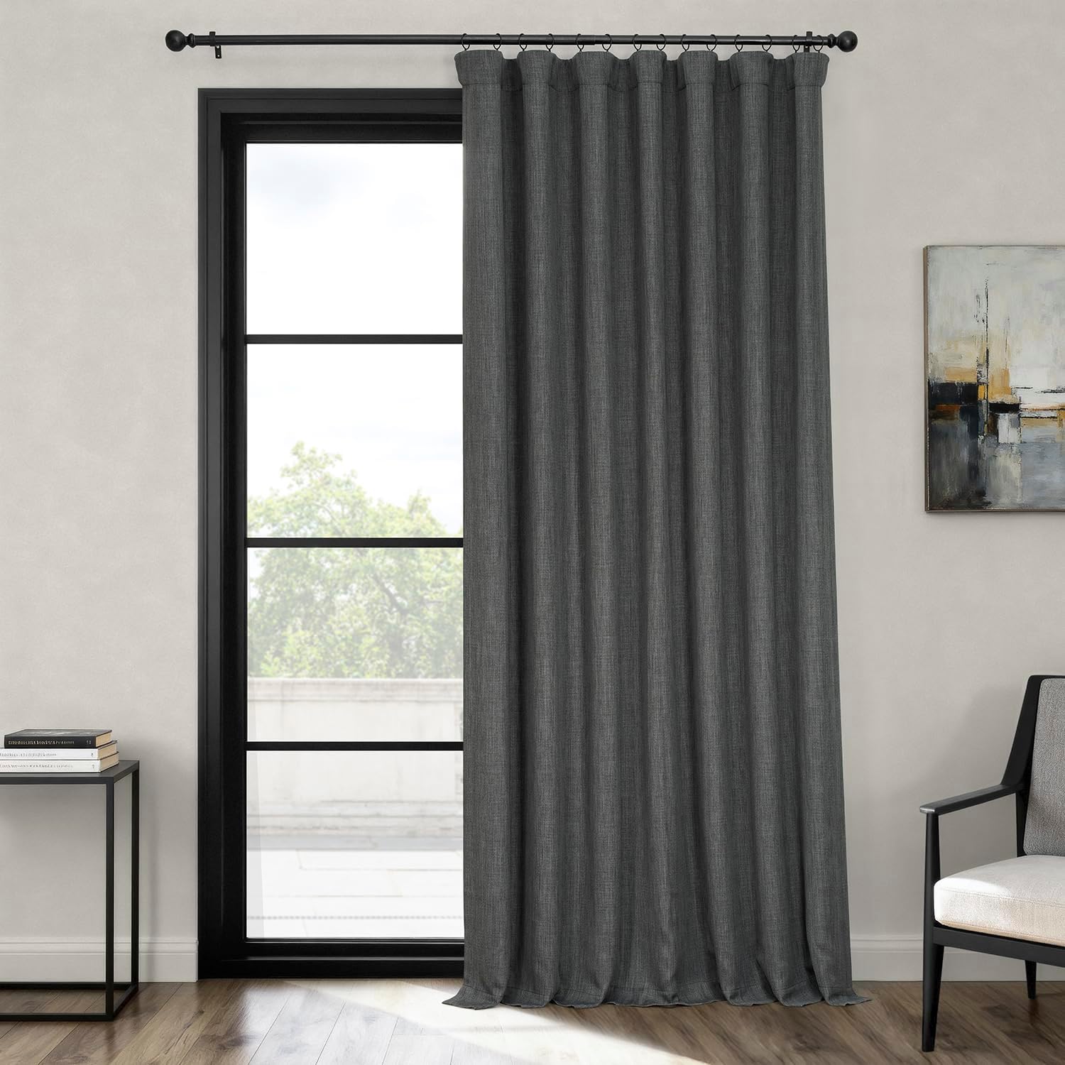 Faux Linen Curtains for Living Room - Dark Gravel 100W X 96L