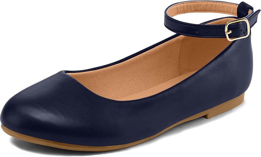 K KomForme Girl's Ballerina Flat Ankle Strap Dress Ballet Flats