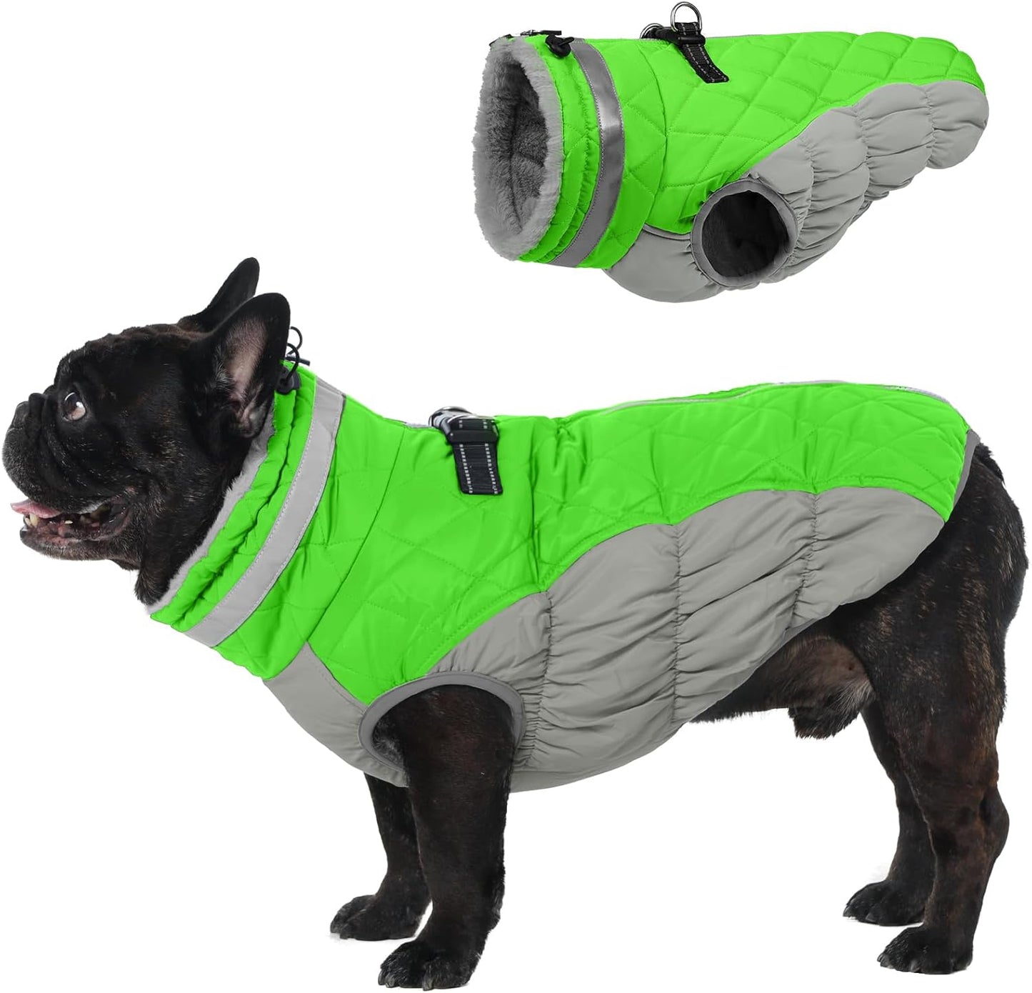 Warm Dog Jackets for Large Dogs with Built-in Harness and Zipper