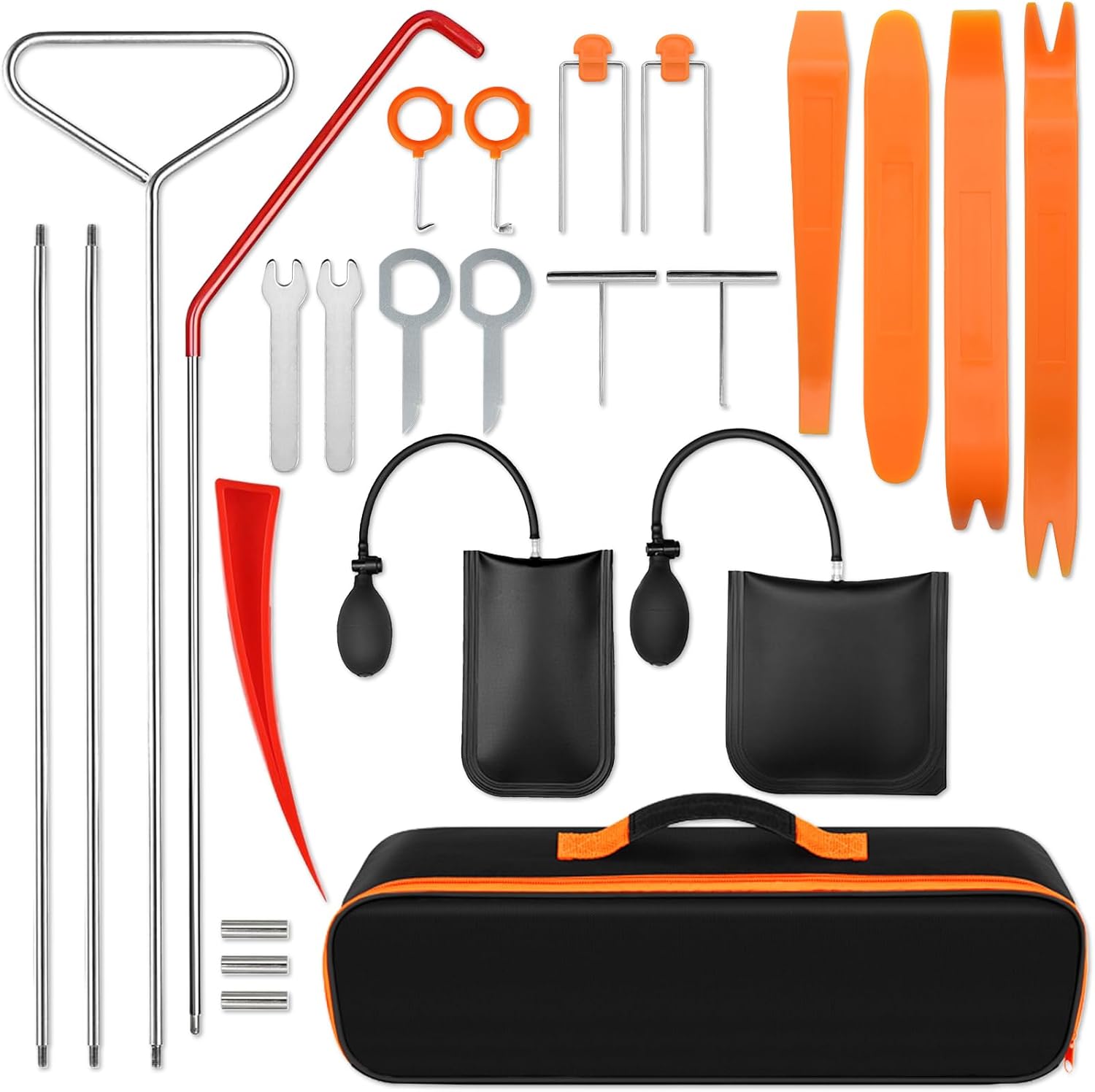 25PC Car Tool Kit for Emergency Repairs with Air Pump & Hook