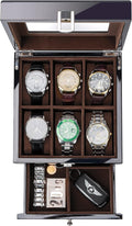 ProCase 6 Slot Lacquered Wooden Watch Box - 2-Tier Display