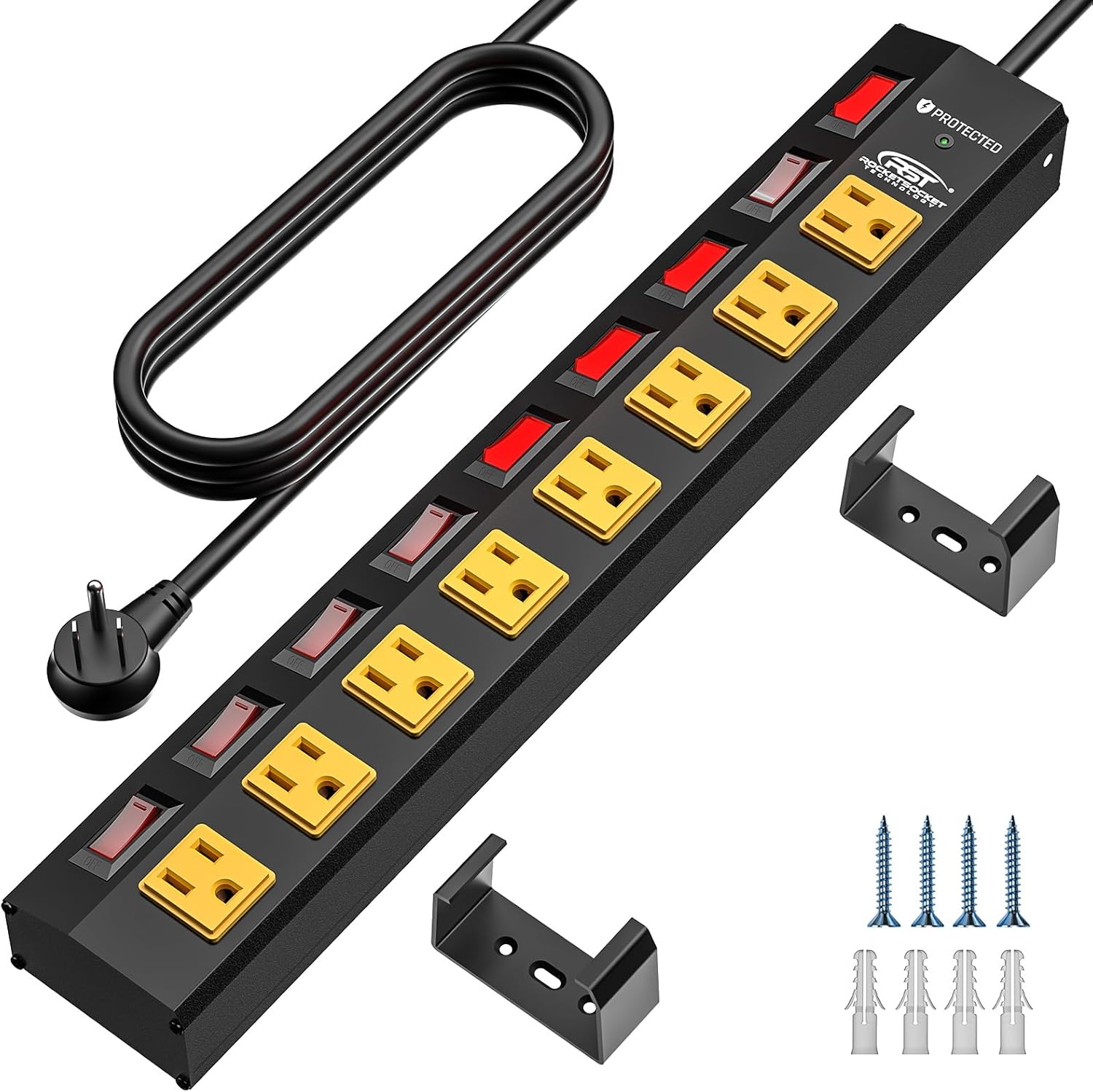 CRST 8 Outlet Heavy Duty Power Strip with Individual Switches