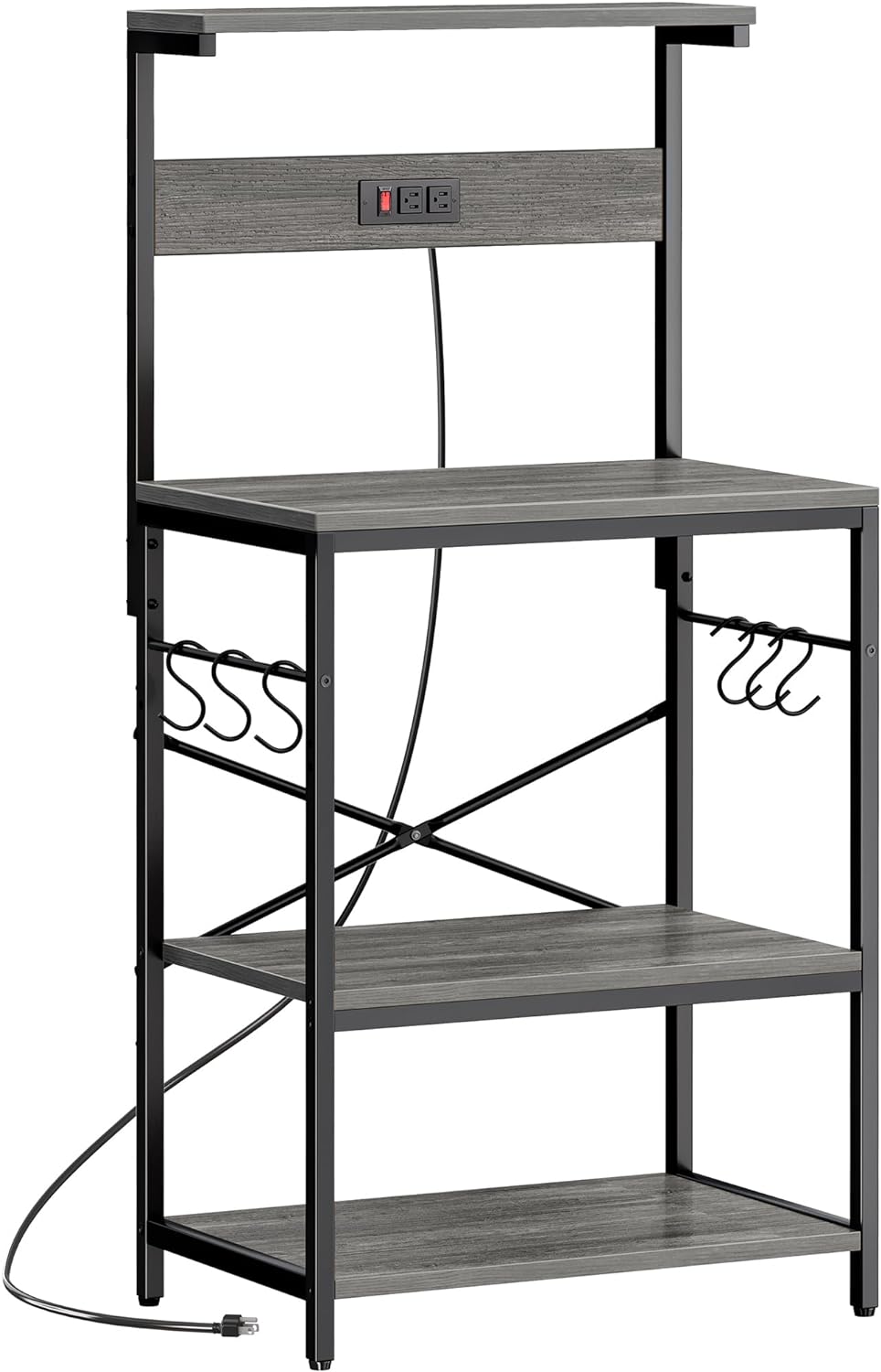 Space-Saving Kitchen Rack with Power Outlet - Charcoal Gray