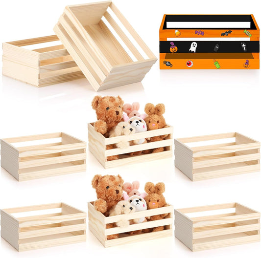 6 Pcs 8in Small Wooden Crates for Crafts and Storage Solutions